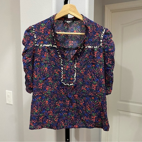 Nanette Lepore Ditzy Combo Silk Top Floral Animal Print Size 4 - Picture 2 of 8